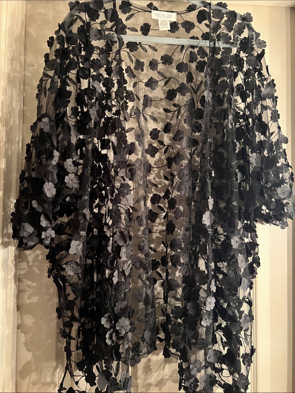 Rachel Zoe Black Floral Appliqué Sheer Overlay